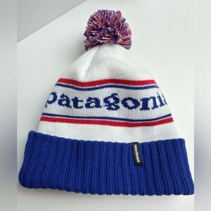 Patagonia Powder Town Beanie Knit Winter Hat in Park Stripe Viking Blue